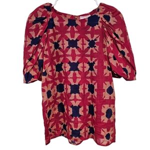 Banjanan Shibori Clamp Dye Cotton Printed Puff Sleeve Floral Blouse